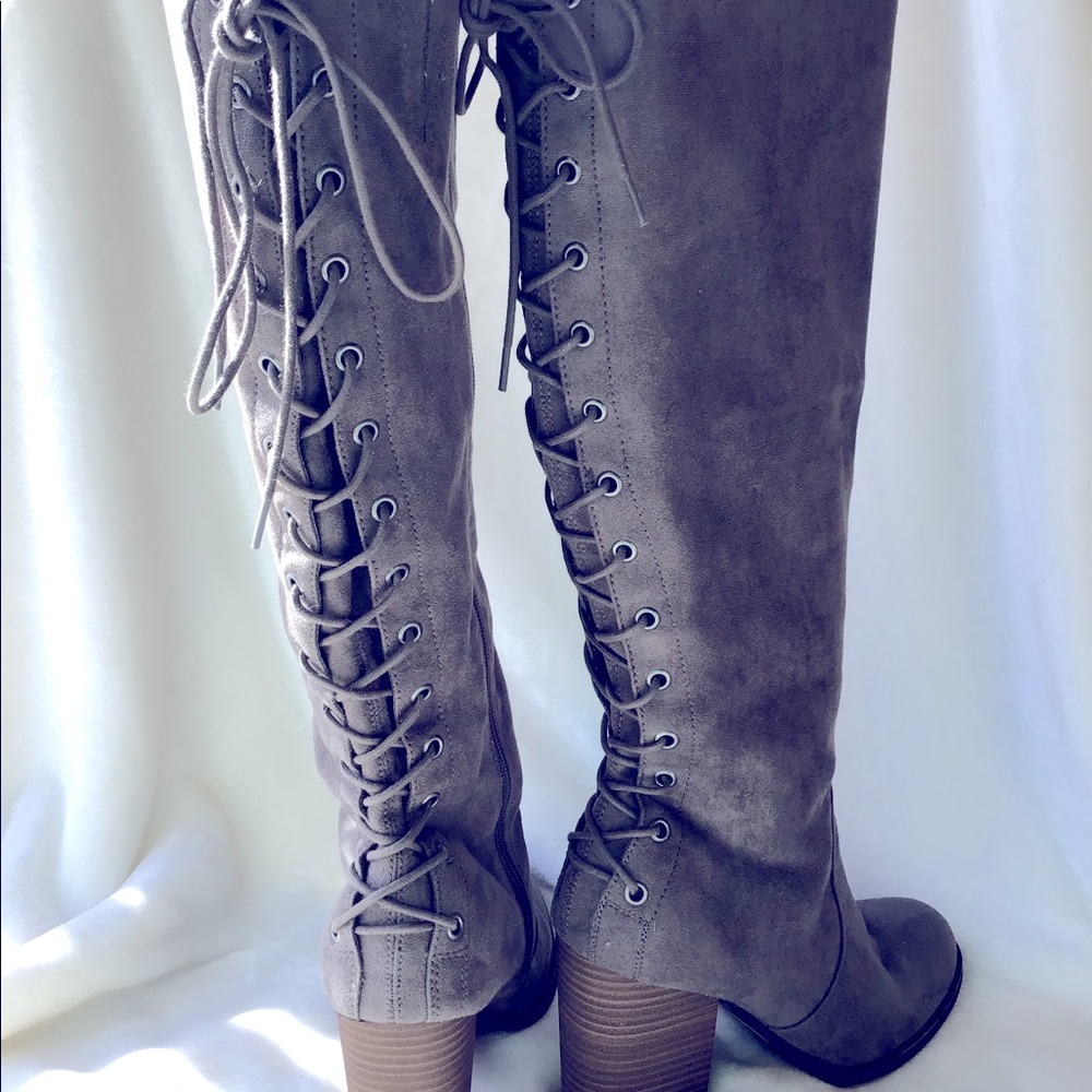 Boots, gray suede, size 9